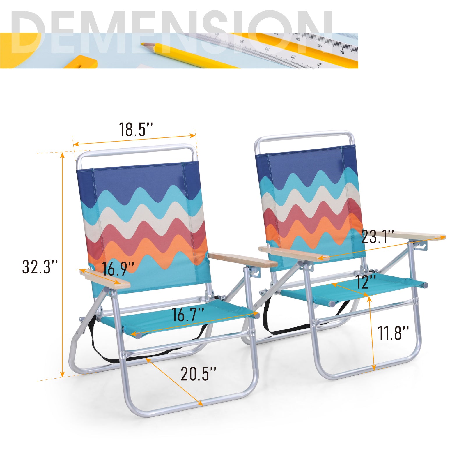 Alpha Camp 3-Position Folding Beach Chair, Set of 2