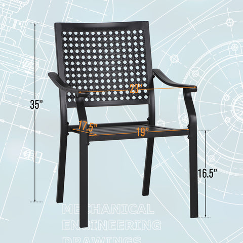 MFSTUDIO 7-Piece Patio Dining Set Teak-grain Table & Bull-eye Pattern Stackable Chairs