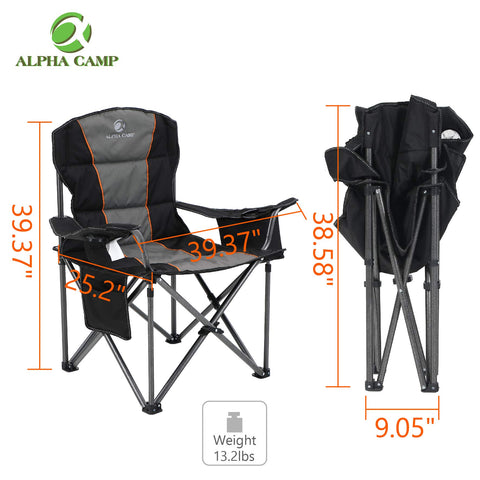 ALPHA CAMP Oversized Portable Folding Camping Chair with Cooler Bag for Sports, Beach, Hiking, Fishing