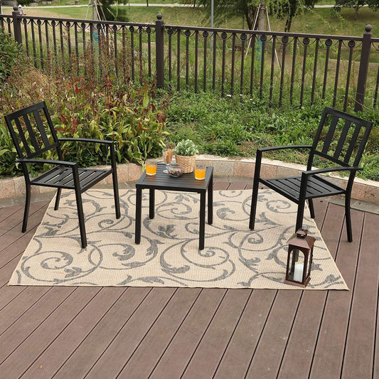 PHI VILLA Side Table & 2 Stackable Chairs 3-Piece Outdoor Bistro Set