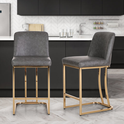 PHI VILLA Luxurious PU Leather Counter Height  Bar Stool with Golden Steel Frame