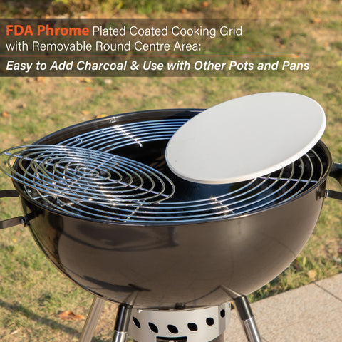Captiva Designs 22" Kettle Enamel Charcoal Patio Grill with Built-in Thermometer
