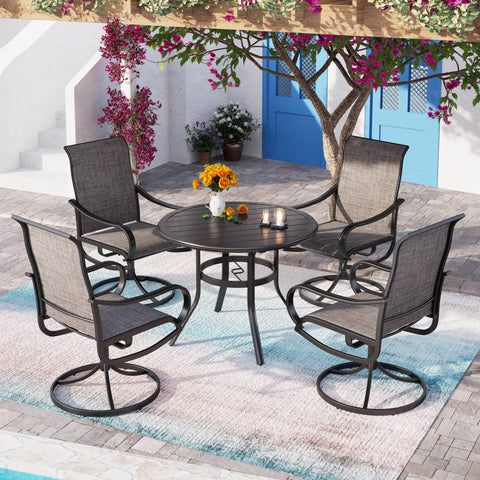 PHI VILLA 5-Piece  Round Table & Textilene Swivel Chairs Outdoor Dining Set