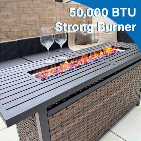 PHI VILLA 50,000 BTU Patio Fire Pit Table with Rattan Side Boards