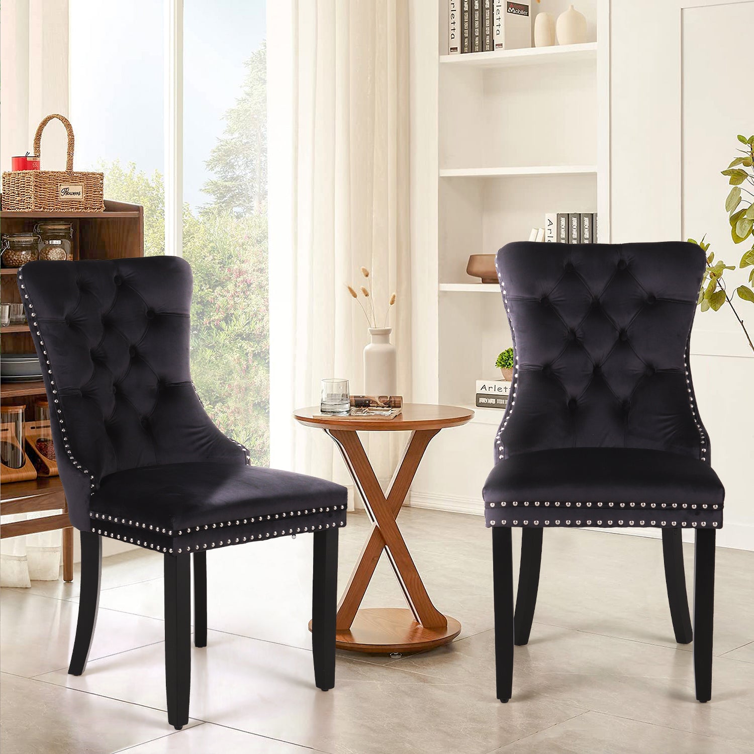 PHI VILLA Velvet Accent Dining Chairs with Solid Wood Legs, Set of 2