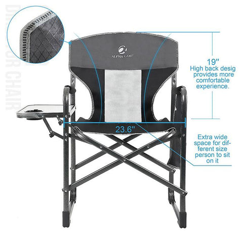 Alpha Camp Oversized Director Chair Heavy Duty Frame Camping Chair with Side Table