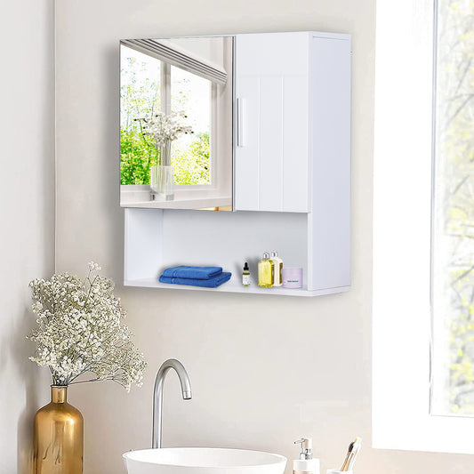 PHI VILLA 3-Color Double Door Medicine Cabinet Bathroom Wall Cabinet with Single Mirror Door