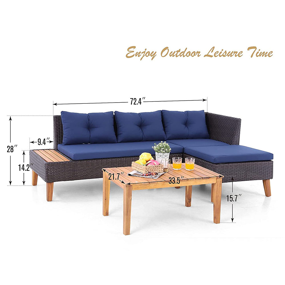 MFSTUDIO 3-Piece Patio Wicker Sectional Sofa With Acacia Wood Coffee Table