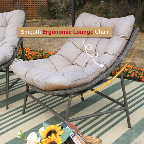 Phi Villa 2-Piece Outdoor Rattan Papasan Sofa Lounge Chair with Thick Cushions