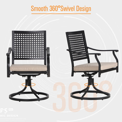 MFSTUDIO 7-Piece Outdoor Dining Set Geometrically Stamped Rectangle Steel Table & Bull's Eye Pattern Dining Chairs