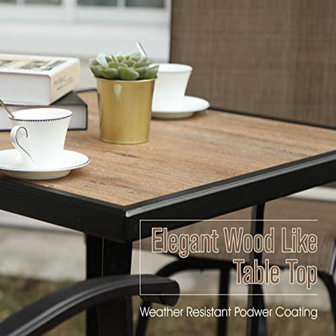 MFSTUDIO Aqua Textilene Swivel Patio Bar Stool Sets with Wood-look High Bar Table