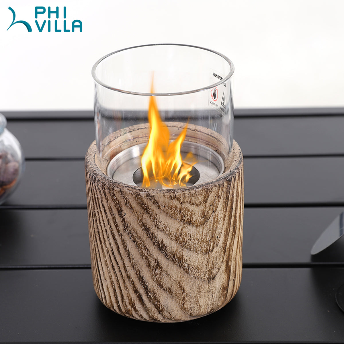 Phi Villa 4.7 inch Terrafab Portable Tabletop Fireplace Indoor Outdoor Fire Pit With Glass Windshield