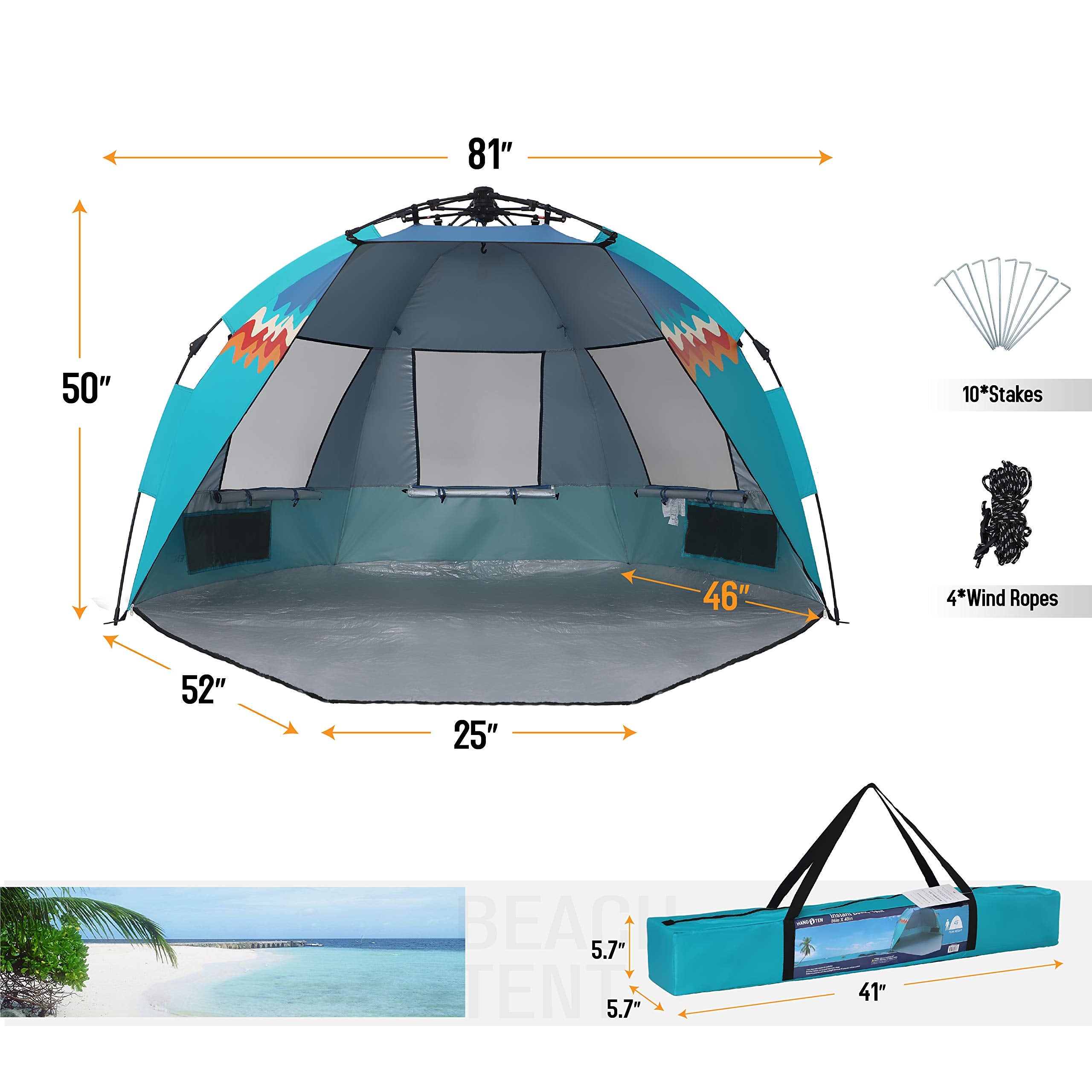 Hang Ten 3-4 Person Portable Instant Beach Tent