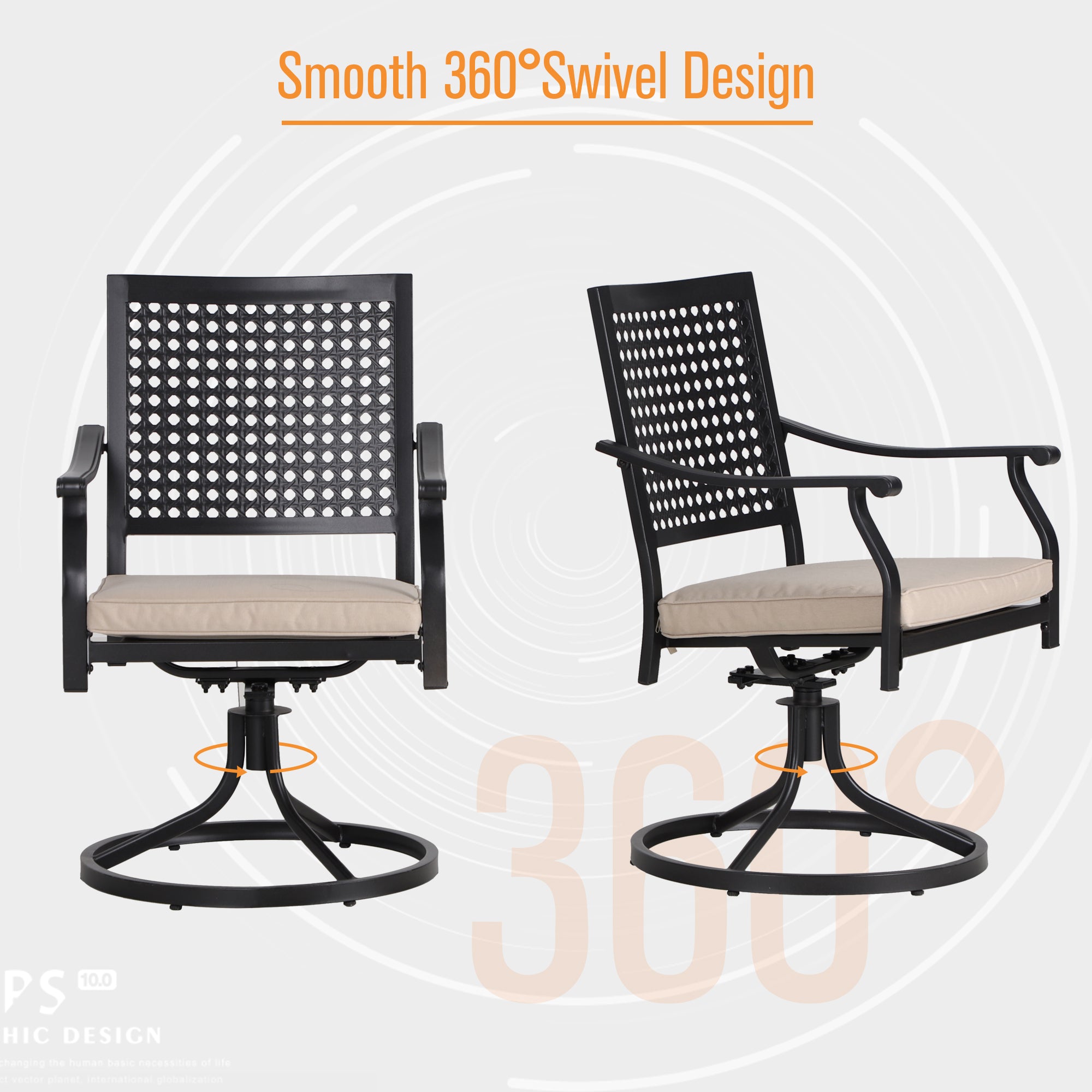 MFSTUDIO Outdoor Dining Set Extendable Steel Table & Bull's Eye Pattern Dining Chairs