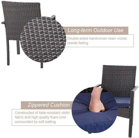 MFSTUDIO Umbrella Base Table & Cushioned Rattan Dining Chairs 3-Piece Patio Bistro Set