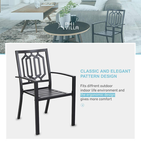 PHI VILLA Adjustable Steel Table and Stackable Chairs Metal Outdoor Patio Dining Sets