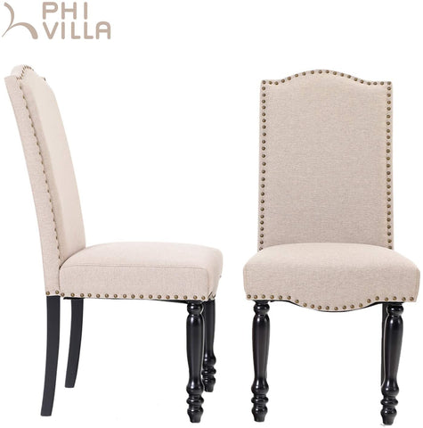 PHI VILLA Parson Urban Style Textile Accent Living Room Dining Chairs with Solid Wood Legs, Set of 2