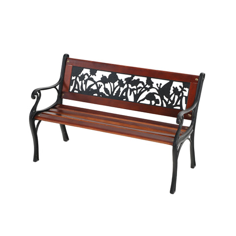 PHI VILLA 33" Outdoor Kids Sized Garden Metal Bench with Wood Seating