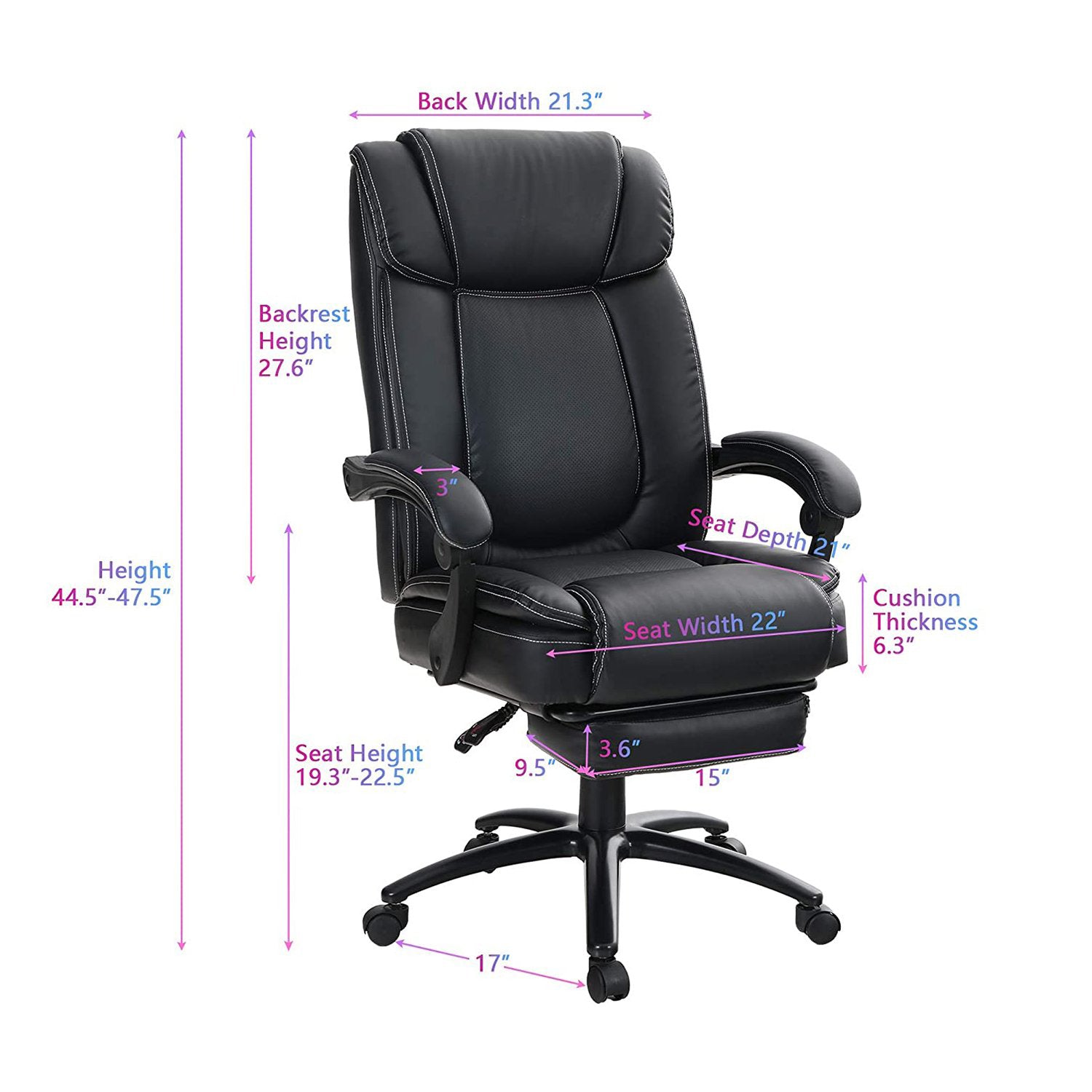 PHI VILLA Ergonomic PU Leather High Back Big and Tall 360° Swivel with Armrests Computer Chair
