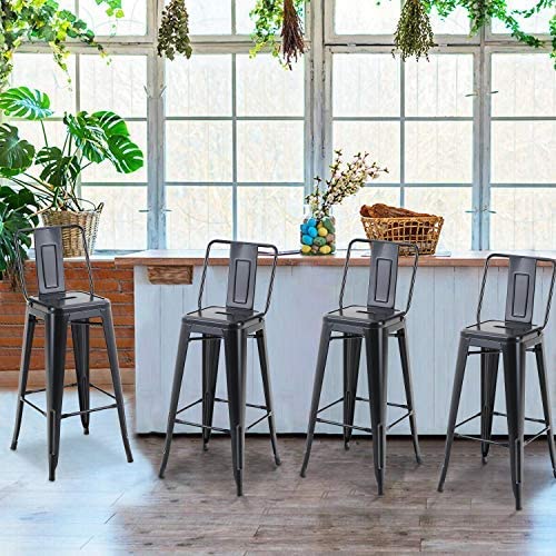 PHI VILLA Metal Counter Height Bar Stools with Middle Back, Set of 4