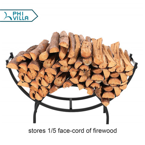 PHI VILLA Heavy Duty Iron Firewood Rack for Fireplaces
