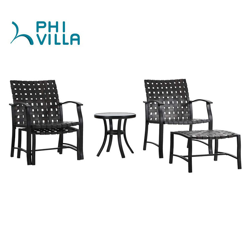 PHI VILLA 5-Piece Patio Strap Conversation Set