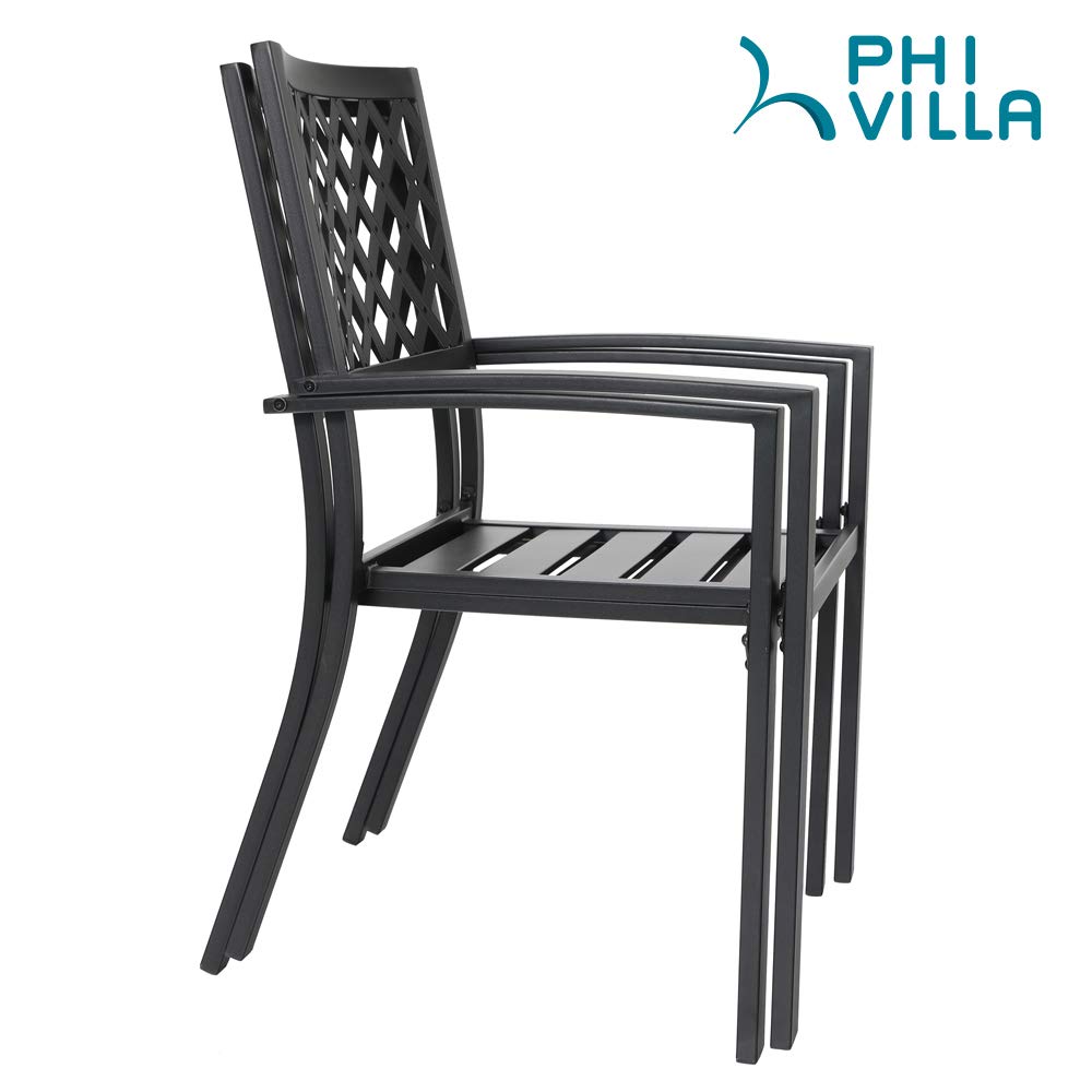 PHI VILLA Outdoor Metal Patio Bistro Set of 1 Round Table & Stackable Chairs