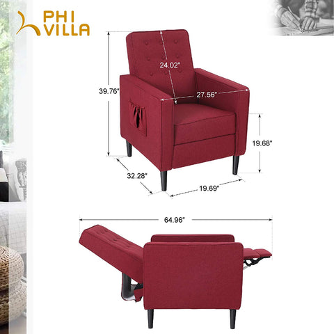 PHI VILLA Adjustable Living Room Fabric Upholstered Recliner Sofa Lounge Chair