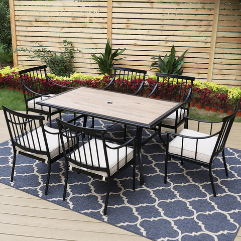 Sophia & William Wood-look Table & 6 Stylish Dining Arm Chairs 7-Piece Patio Outdoor Dining set