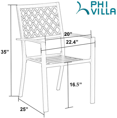 PHI Villa Metal Patio Outdoor Bistro Dining Chairs Set of 6 with Arms