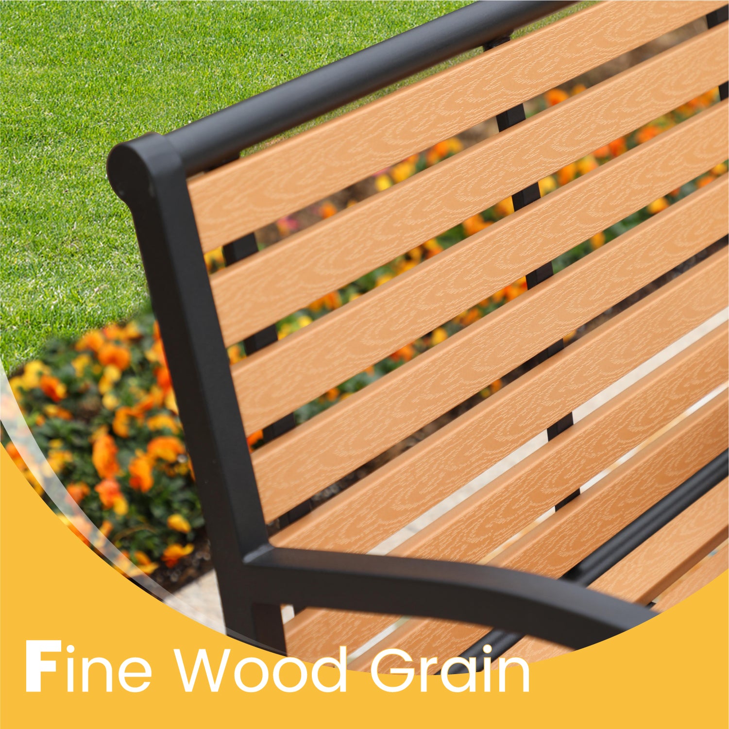 PHI VILLA Steel Wood-Plastic Outdoor Bench for Park, Garden, Backyard