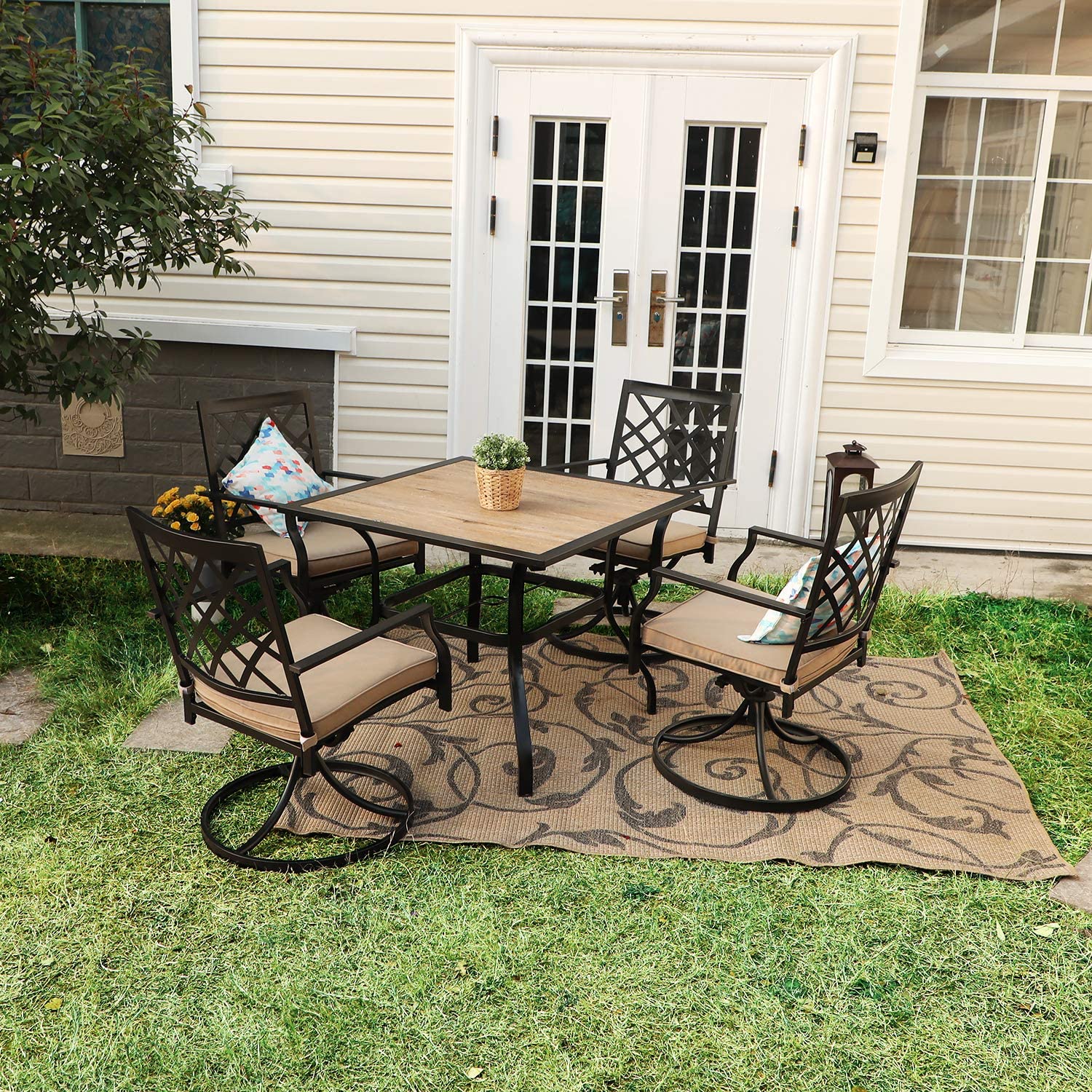 Sophia & William Black Frame Outdoor Dining Table with Umbrella Hole
