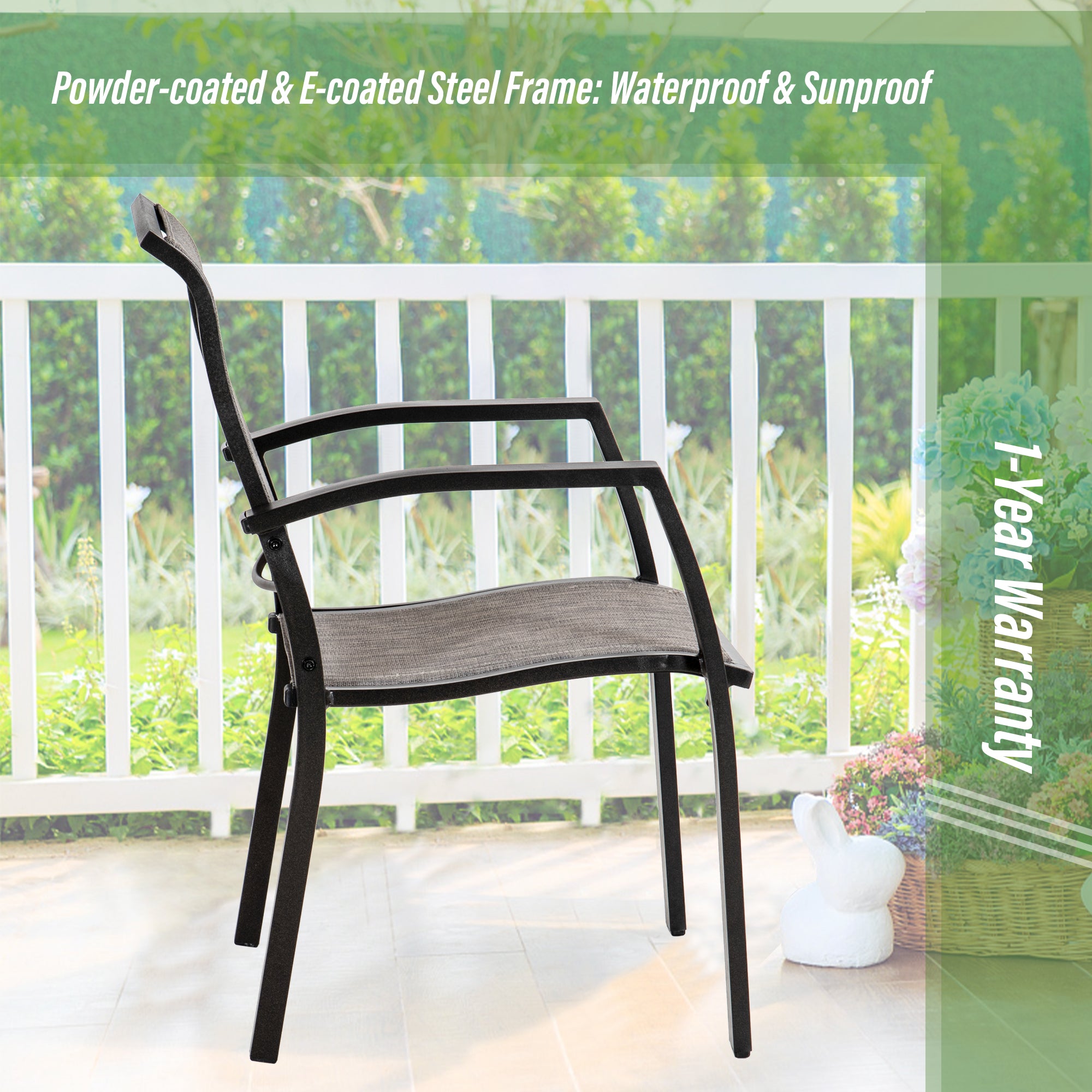 MFSTUDIO 5-Piece Steel Mesh Square Table & Simple Aluminum Textilene Fixed Chairs Patio Dining Set