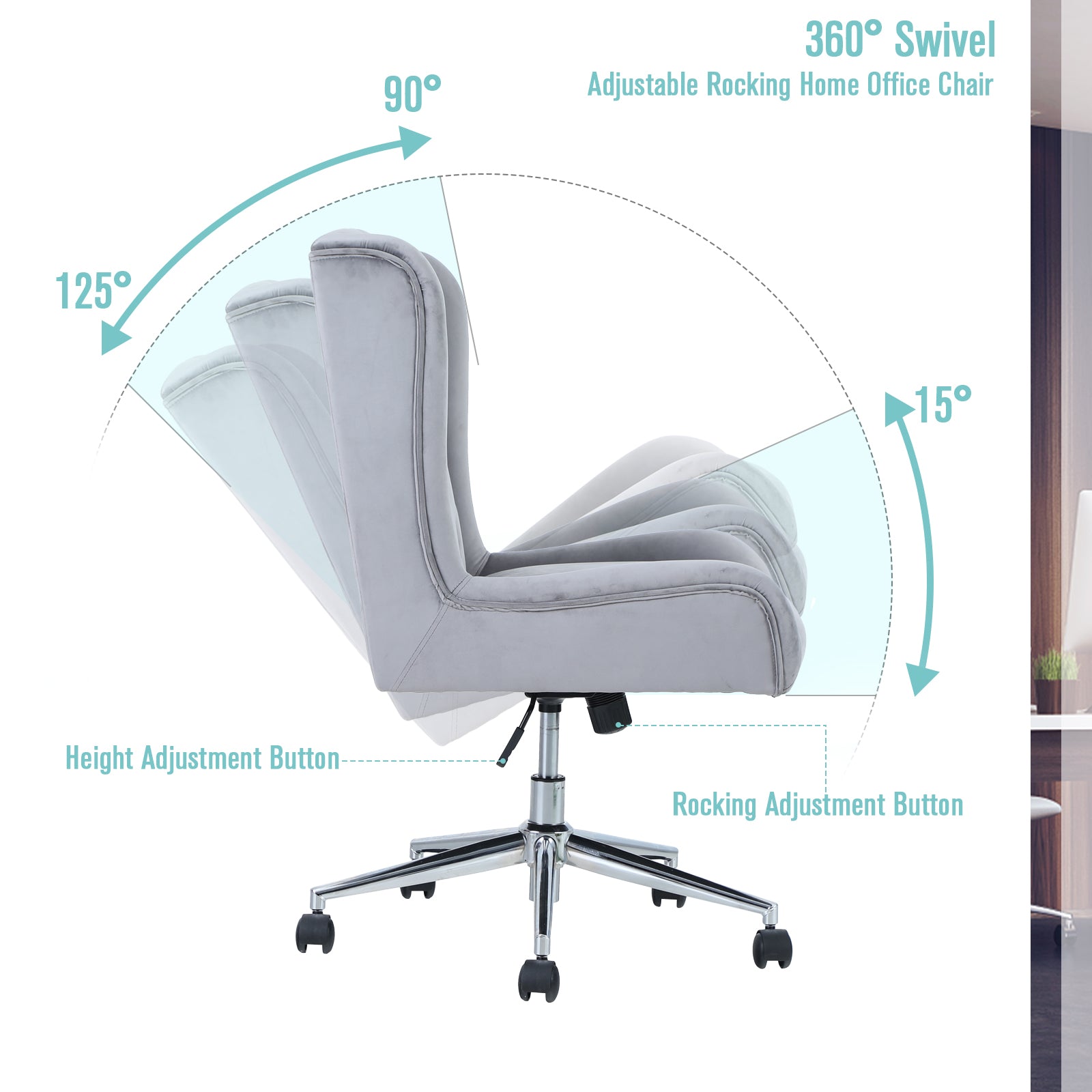 PHI VILLA Adjustable Swivel Velvet Home Rocking Chair for Living Room