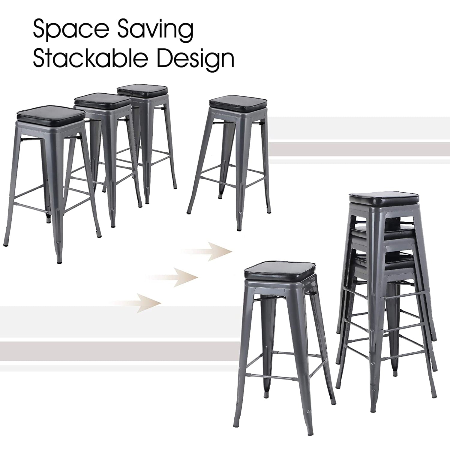 PHI VILLA Metal Counter Height Backless Dining Bar Stools with Cushion, Set of 4