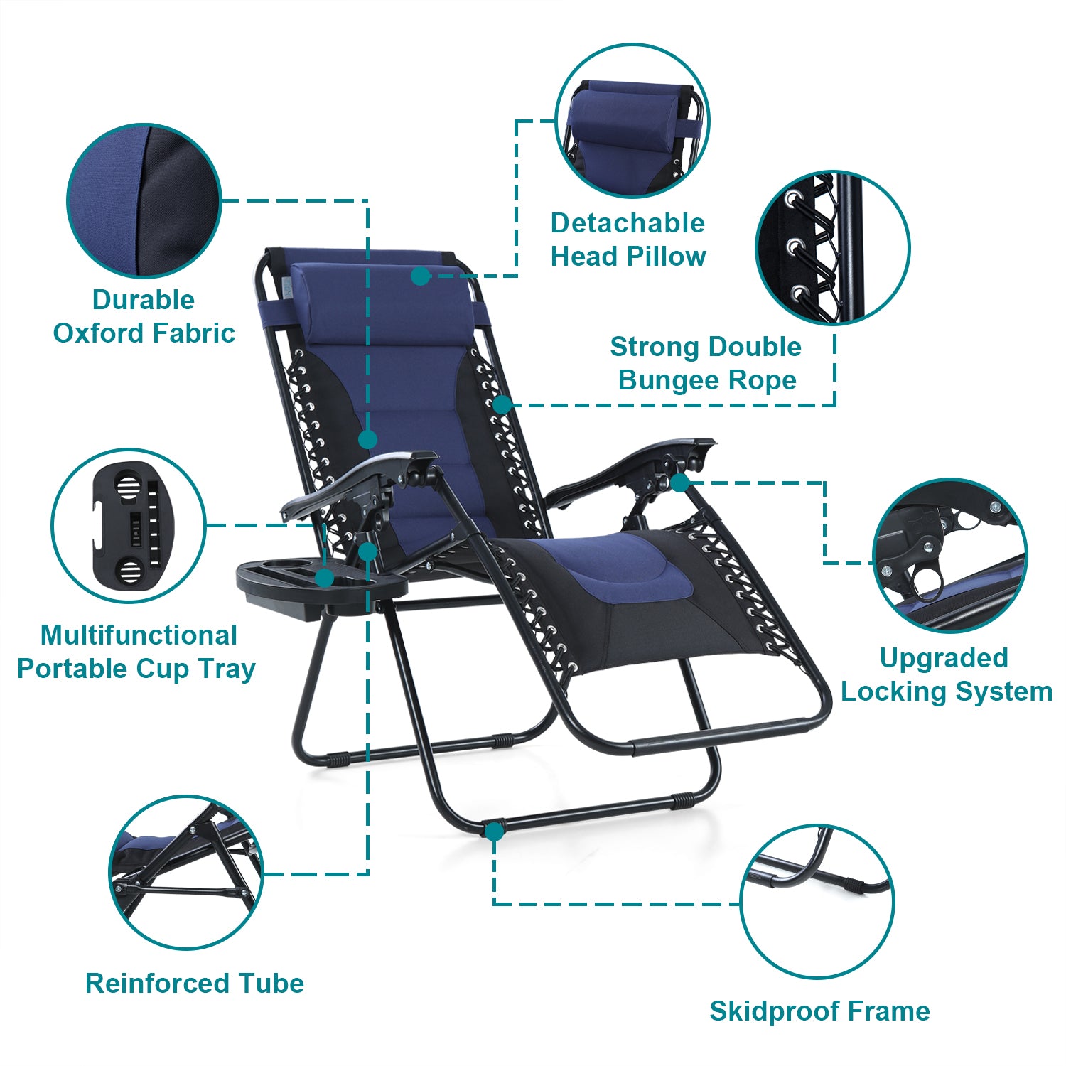 PHI VILLA Padded Zero Gravity Chair Folding Outdoor Recliner with New Upgrade Cup Holder