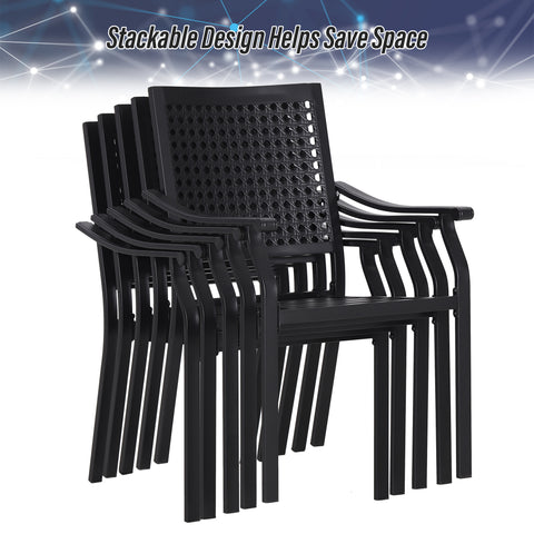 MFSTUDIO 5-Piece Outdoor Dining Set Steel Square Table & Bull's Eye Pattern Dining Chairs