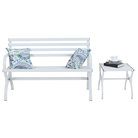 Sophia & William Outdoor Garden Bench Set with Single Seat Chair & Metal Side Table