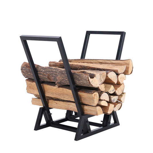 PHI VILLA 14 Inch Small Indoor/Outdoor Basket Steel Firewood Rack Black