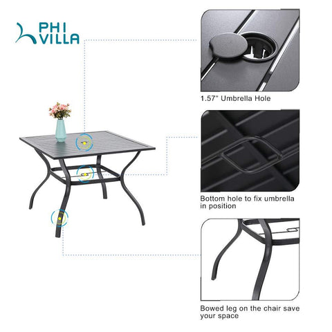 Sophia & William Steel Slat Patio Table & 4 Rattan C-spring Chairs Outdoor Dining Set