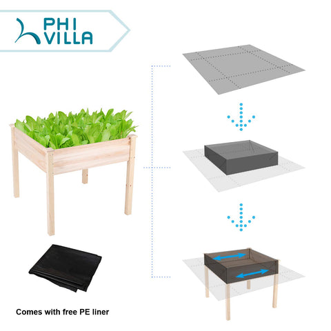 PHI VILLA Raised Garden Bed Elevated Planter Box