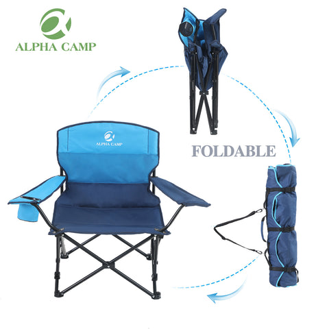 ALPHA CAMP Oversized Portable Camping Chair with Cup Holder Heavy Duty Support 300 LBS