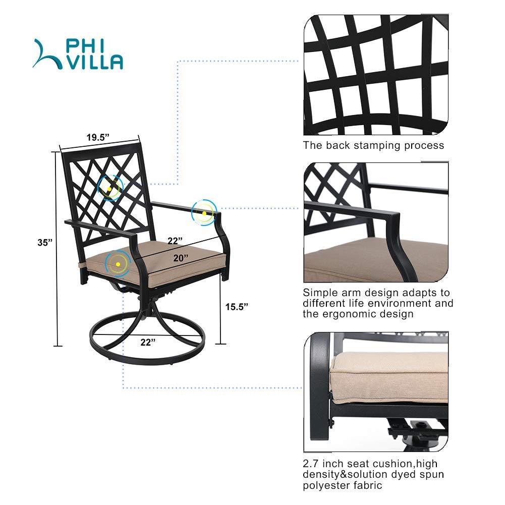 PHI VILLA Metal Steel Outdoor Patio Bistro Set - 1 Round Table and Swivel Chairs
