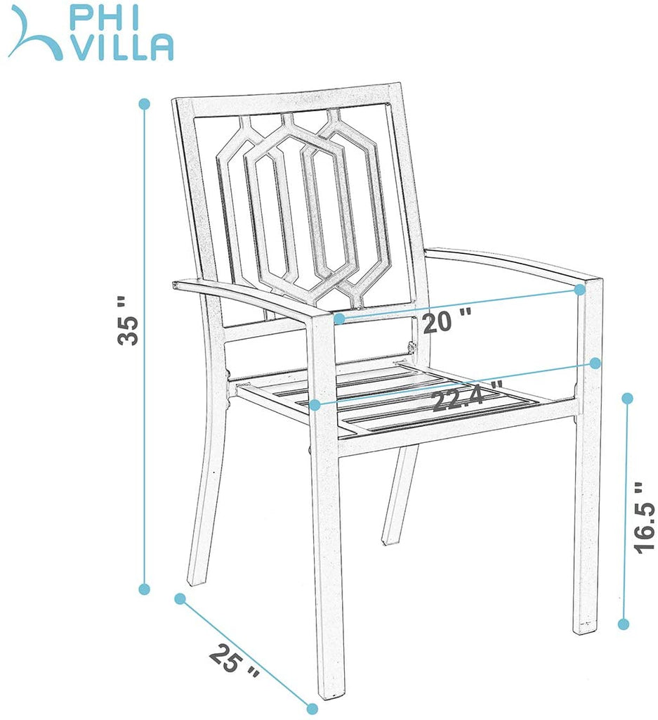 PHI VILLA 2-Piece Outdoor Patio Metal Dining Chairs for Garden,Backyar ...