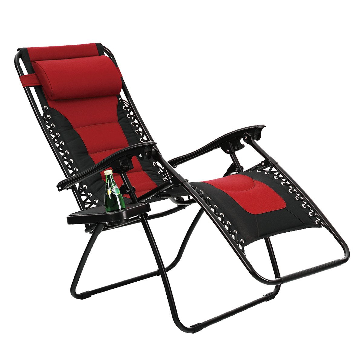 Red PHI VILLA Padded Zero Gravity Chair with Cup Holder