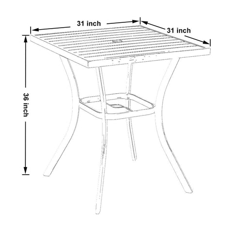 PHI VILLA Outdoor Patio 31" Square Height Bar Table with Umbrella Hole - 36" Height Coating Old Craft
