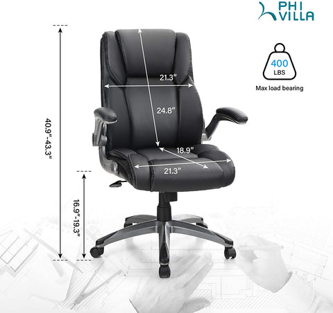 PHI VILLA Ergonomic PU Leather Modern 360° Swivel Executive Office Chair with Massage Lumbar Support