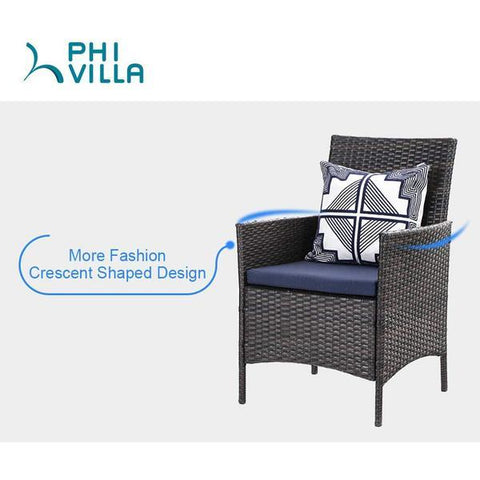 PHI VILLA Steel Rectangle Table & 6 Rattan Cushioned Dining Chairs 7-Piece Outdoor Dining Set