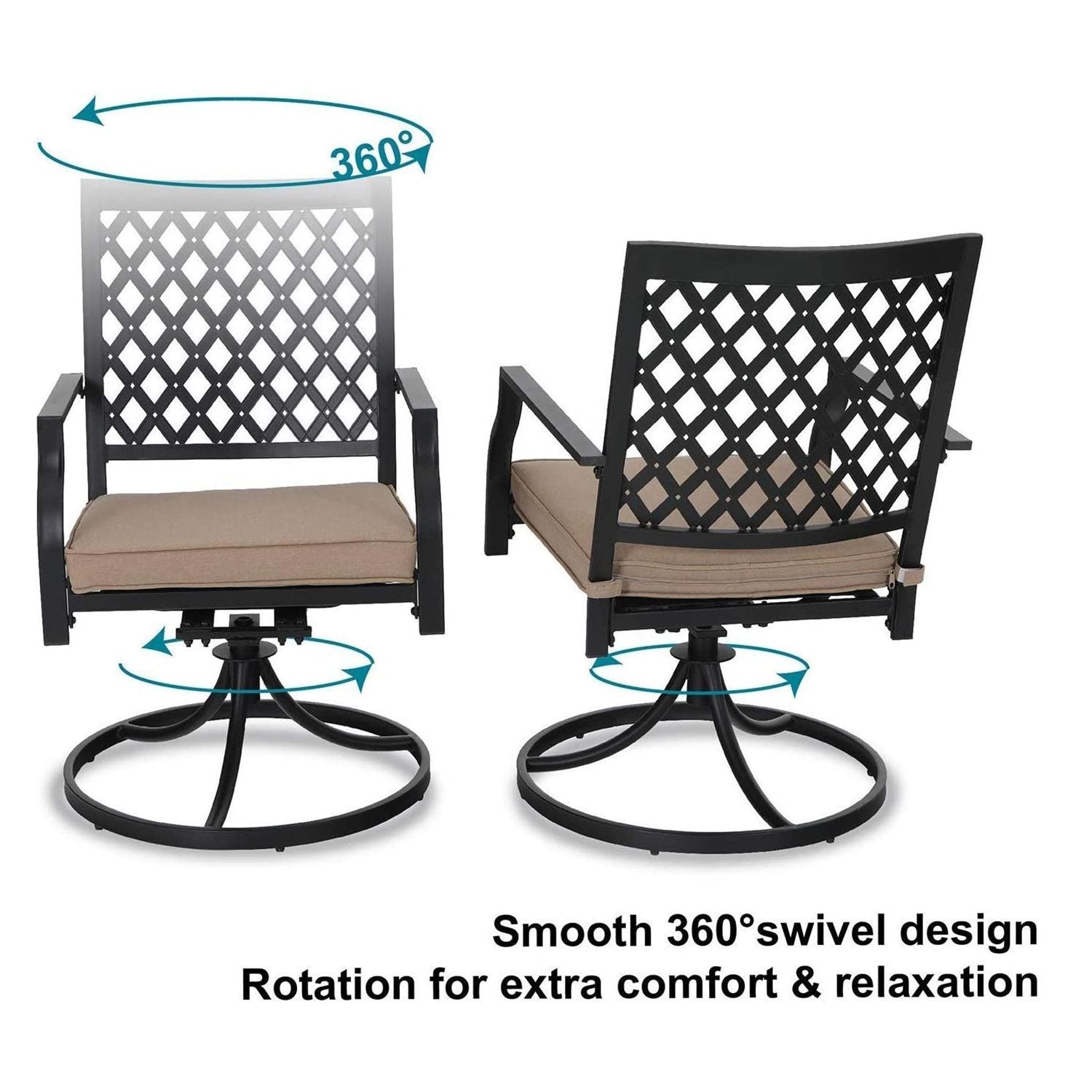 PHI VILLA Wood-look Table and 6 Swivel Chairs 7-Piece Metal Steel Outdoor Patio Dining Set