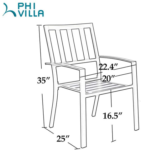 PHI VILLA Outdoor Patio Steel Frame Slat Seat Dining Arm Chairs Set of 4